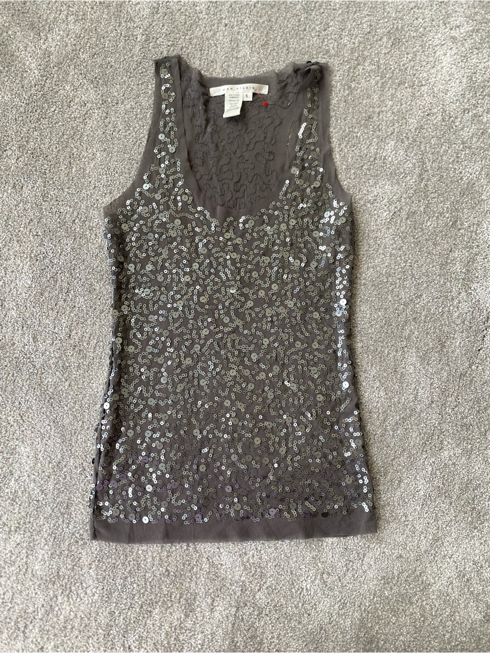 Max Studio Gray Sequin Scoop Neck Tank